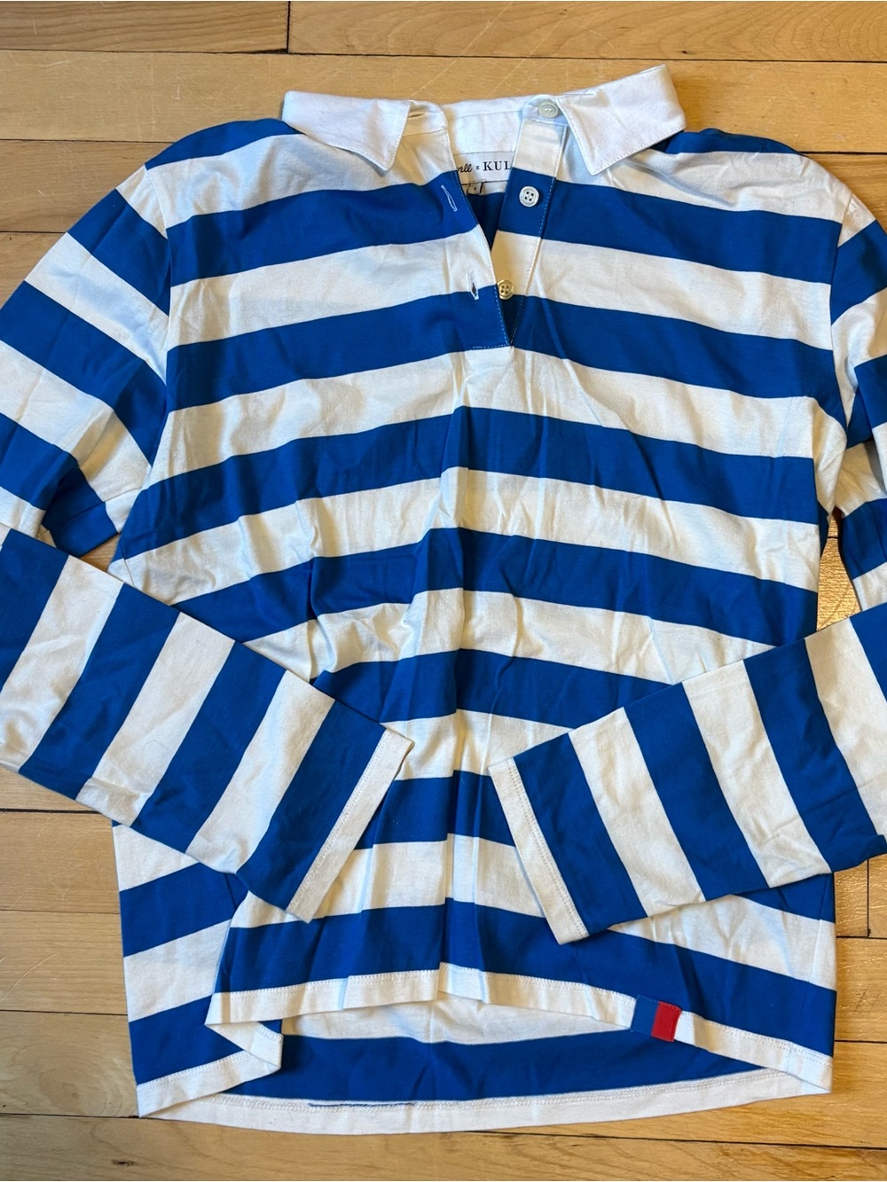 KULE X Madewell Blue and White Striped Long-Sleeve Rugby Tee shirt